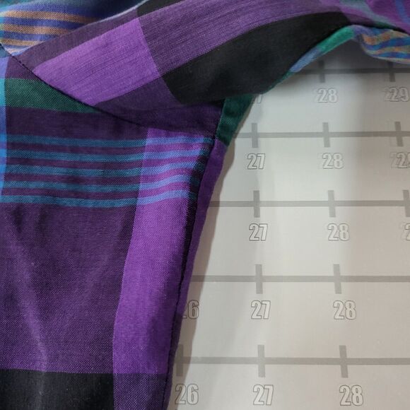 Vintage Sears Western Shirt Mens XL 17 Blue Purple Black Plaid Short Sleeve - Picture 7 of 8